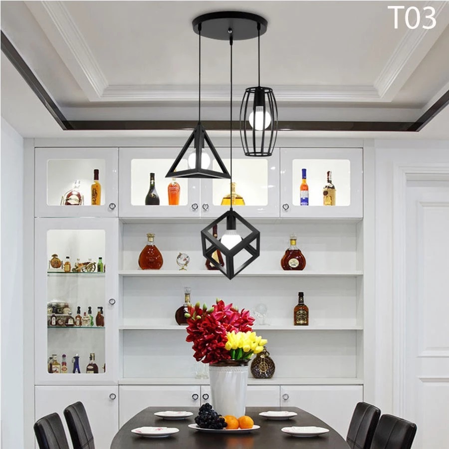 Mẫu đèn thả bộ 3 hình vuông, tam giác, bầu dục đế tròn